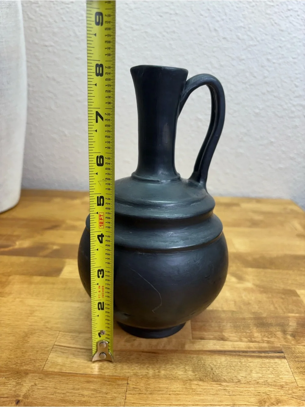 Signed Oaxaca Mexico Barro Negro Black Pottery Pitcher Vase Handcrafted 7”